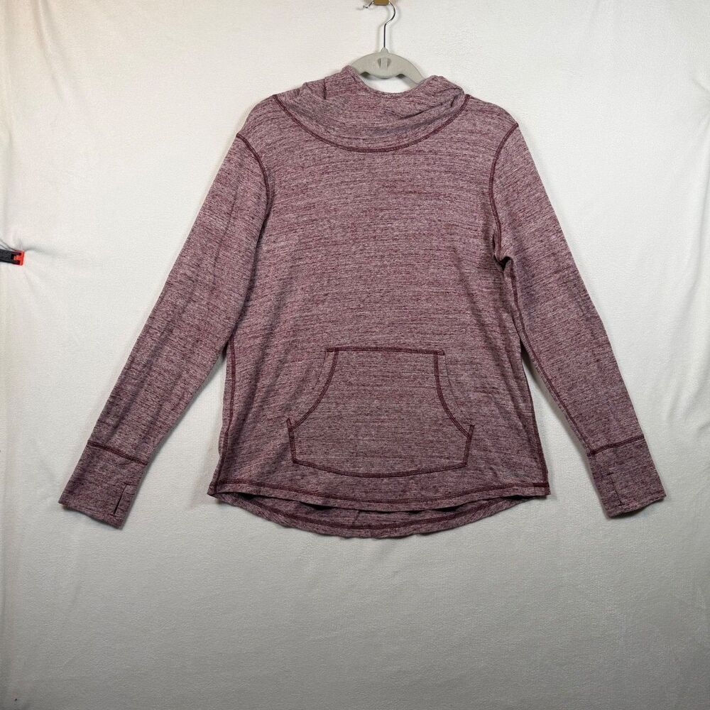 Eddie Bauer Womens XL Heather Purple Funnel Neck Hoodie Thumb Hole Pullover